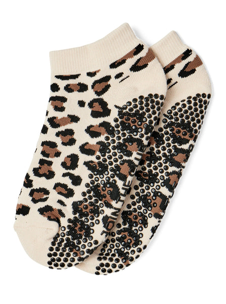 Classic Ankle Grip Sock - Beige Leopard