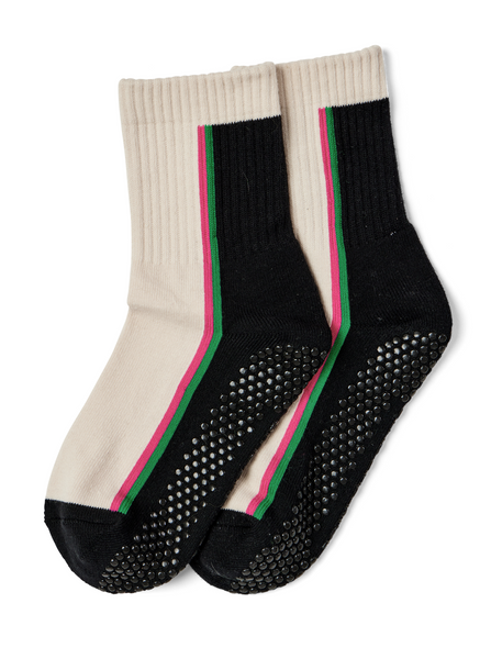 Double Stripe Crew Grip Sock - Black