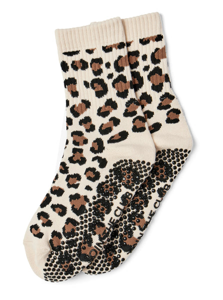 Leopard Crew Grip Sock - Beige