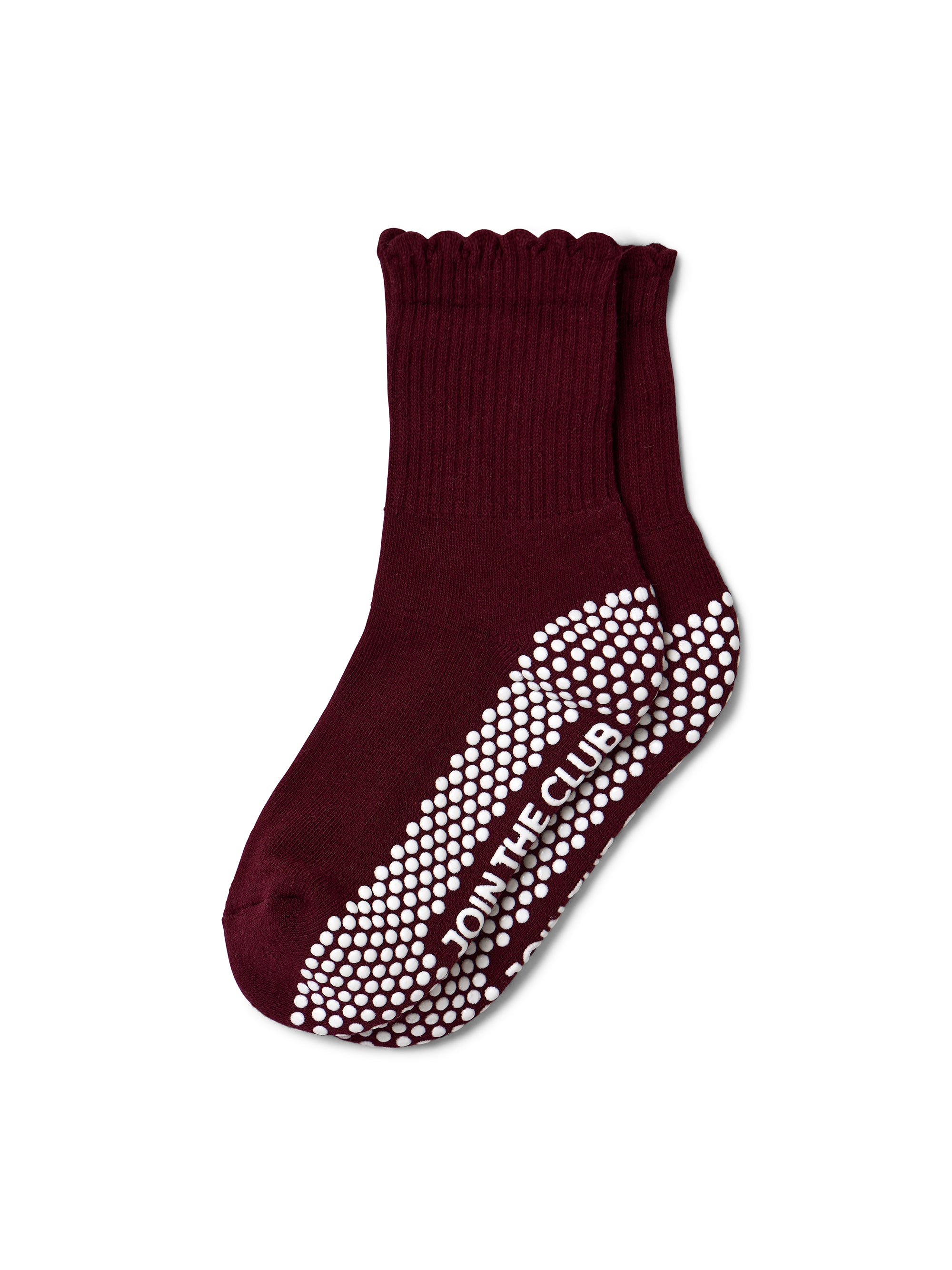 Scallop Edge Crew Grip Sock - Burgundy