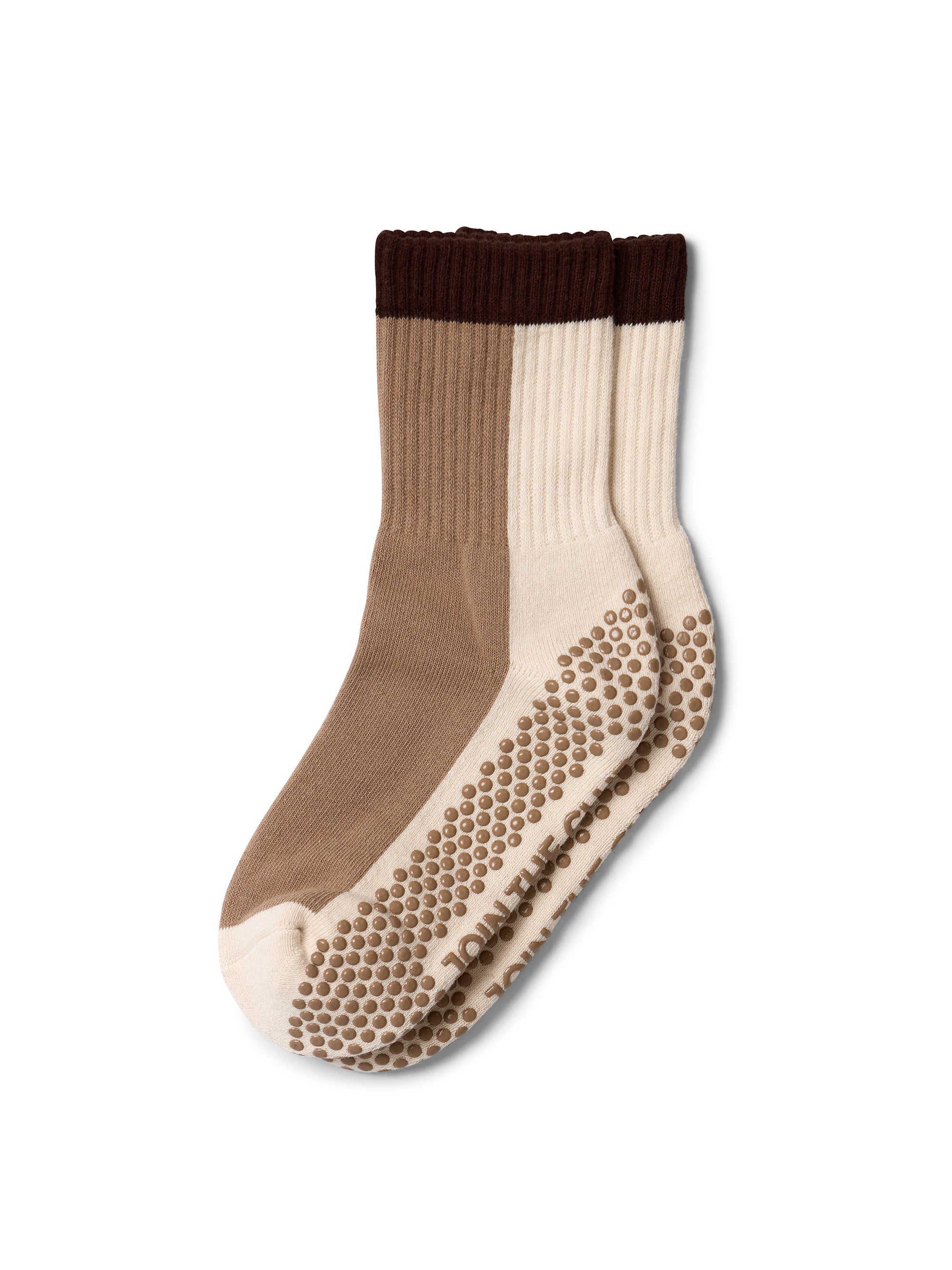 Colour Block Crew Grip Sock - Espresso