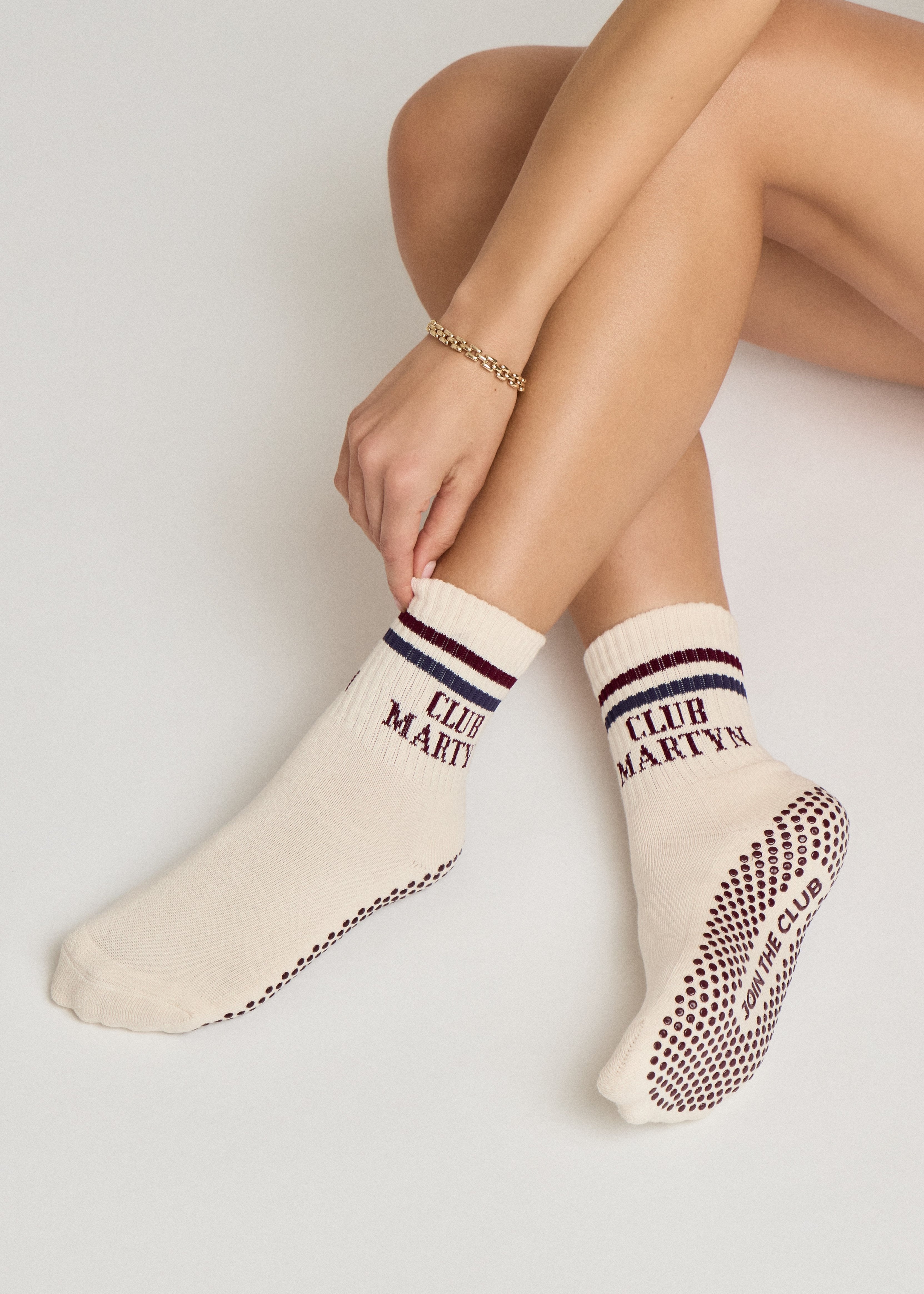 Signature Crew Grip Sock - Navy/Maroon Stripe