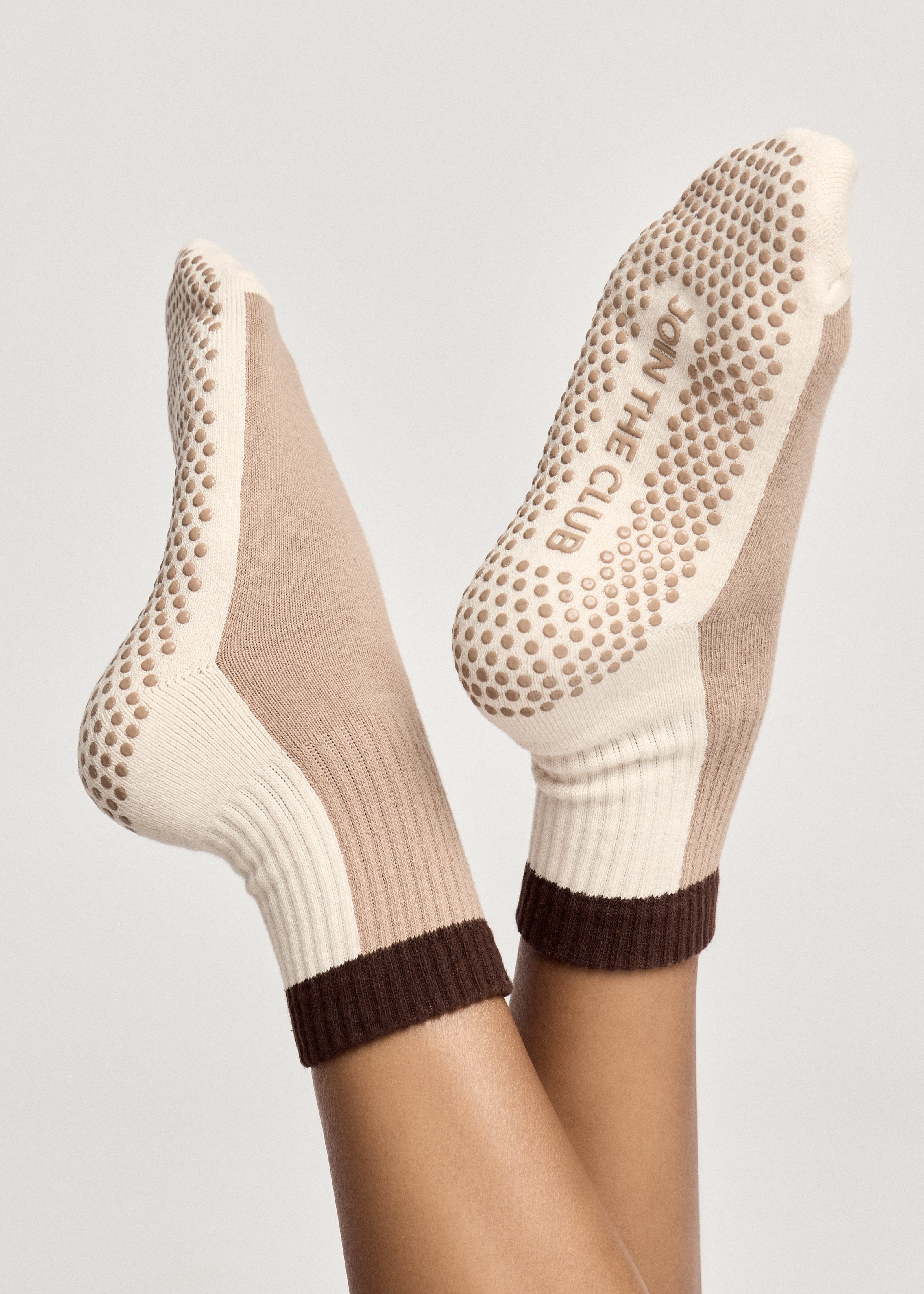 Colour Block Crew Grip Sock - Espresso