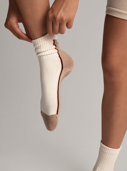 Double Stripe Crew Grip Sock - Toffee