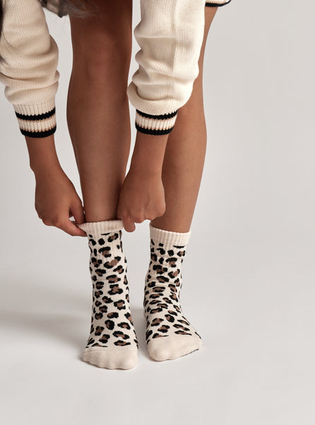 Leopard Crew Grip Sock - Beige