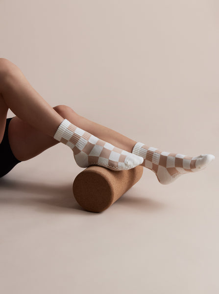 Checkered Crew Grip Sock - Beige