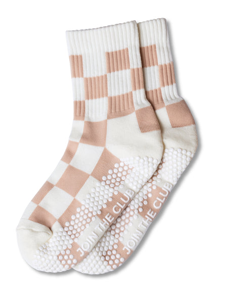 Checkered Crew Grip Sock - Beige