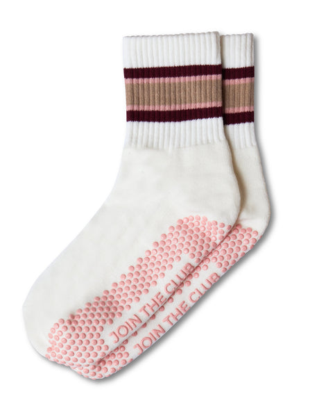 Retro Crew Grip Sock - Pink/Burgundy