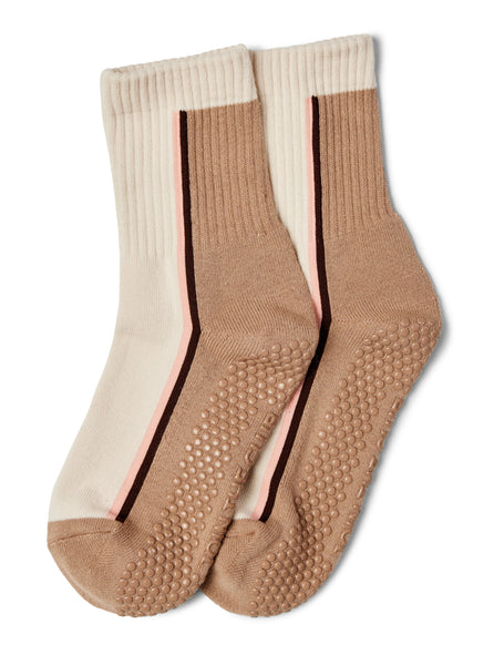 Double Stripe Crew Grip Sock - Toffee